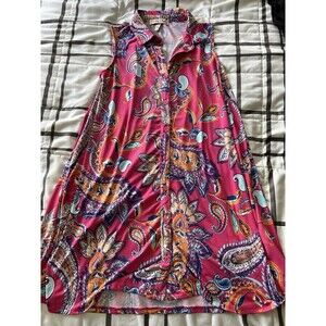 Harlow And Rose Sz Small Button Collared Bright Colorful Jersey Paisley‎ Dress
